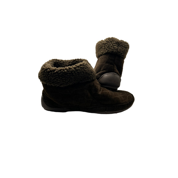 Dearfoams Brown Sherpa Fleece Boot Slippers Size 8 - Picture 1 of 6